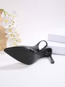 Giày bít mũi nhọn gót mỏng bằng da bóng cao cấp kiểu retro mùa hè mới, giày lười quai ngang mắt cá chân thanh lịch, phù hợp cho công sở, dự tiệc và nhiều dịp khác nhau. - màu đen - Xem 6