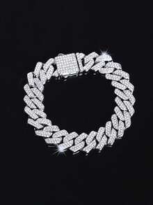 1 件装镶钻链手链/项链，嘻哈闪亮风格，适合日常佩戴、夜间外出和节日礼物 - B - 查看 3