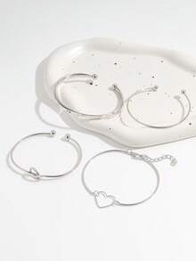 Bộ 4 vòng tay hình trái tim thắt nút thời trang đa năng, vòng tay hình trái tim đan chéo hình học dành cho nữ. - Bạc - Xem 3