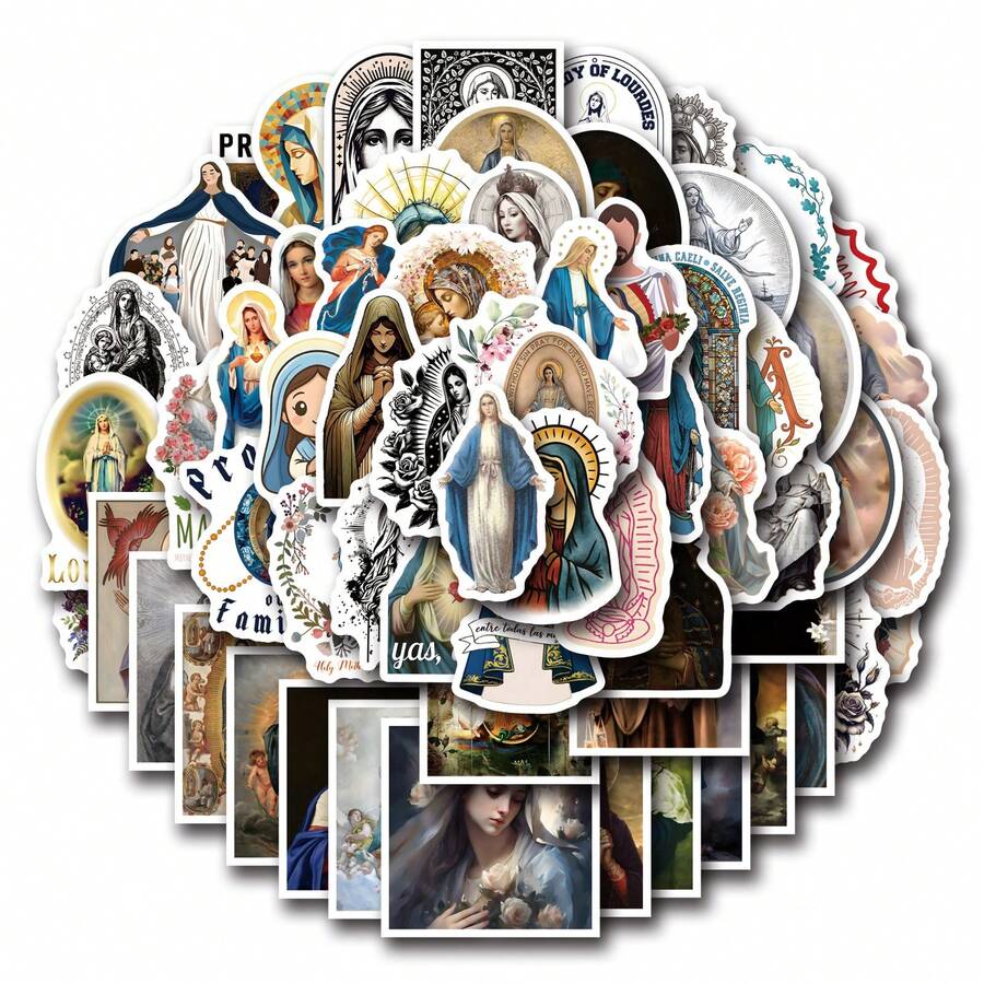 62张圣母玛利亚贴纸，美观实用，可用于剪贴簿、日记本、笔记本电脑、保险杠、滑板、水瓶、电脑、手机、贺卡、相册、家具等装饰。