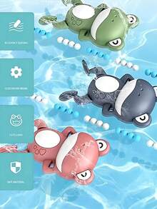 发条游泳青蛙洗澡玩具套装 – 大圆眼睛，表情可爱，带有斑点图案和白色肚皮，四肢可划水，漂浮设计，适合在浴缸/泳池/浅水/沙滩玩耍，婴幼儿男女宝宝洗澡时的理想玩具，生日/节日礼物 - 彩色 - 查看 4