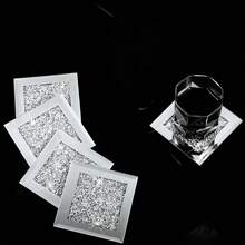 1/2/4个装水晶水钻玻璃杯垫，时尚优雅的玻璃镜面杯垫，方形/圆形，适用于茶杯、咖啡杯、餐垫、钻石杯垫、乔迁礼物、家居厨房吧台桌垫 - 銀色 - 查看 14