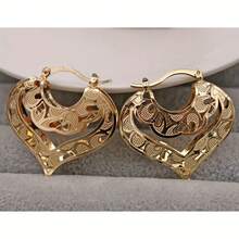 1 par de pendientes de aro elegantes y minimalistas con diseño de cruce hueco, accesorio diario unisex adecuado para fiestas y reuniones, regalo ideal para hombres y mujeres - Dorado - Ver 2