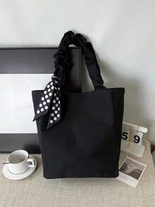 Large Capacity Crinkle Canvas Tote Bag For Women - Black - View 10