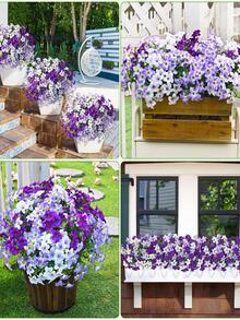 Outdoor Artificial Flower Bouquet, Realistic Outdoor Fake Flowers, UV-Resistant Silk Trumpet Flowers, Outdoor Garden Fake Flower Mix In Purple - Multicolor - View 8