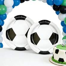 10pcs/Set White Soccer Pattern Plates, Suitable For Birthday Parties, Family Picnics And Other Occasions - Black and White - View 3