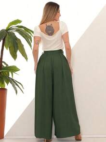 Women's Wide Leg High Waist Wide Leg Pants - Hijau Tentara - View 7