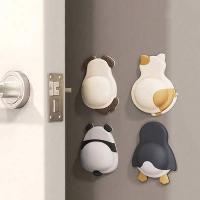 1pc Cute Pet Anti-Collision Pad, Soft Rubber Door Sticker, Anti-Collision Protective Pad, Refrigerator Door Cushion, Penguin & Panda Pattern