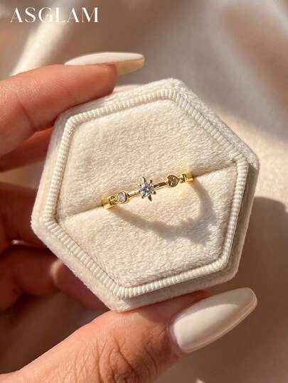 1pc Elegant Zirconia Star Ring, 925 Sterling Silver Basic Single Ring, Exquisite Jewelry, Birthday/Prom Gift For Her