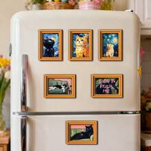1/6pcs Interesting Cat Painting Fridge Magnets, Creative 3D Mini Photo Frame Fridge Stickers, Decor For Kitchen, Office, Home, Gift For Cat Lovers - Fun Cats - View 3