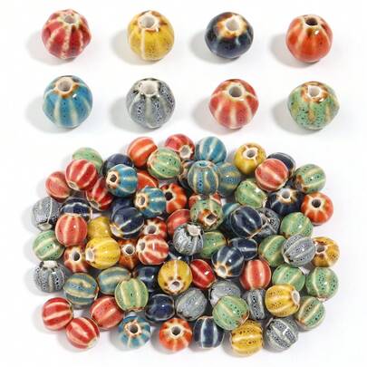 20 hạt gốm tráng men hoa văn, kiểu dáng cổ điển, dùng làm vòng tay, dây chuyền điện thoại, hạt gốm tự làm, kích thước 12mm, họa tiết dưa hấu sọc.