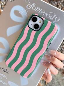 1pc Minimalist Fresh Wavy Striped Pattern Perforated Glossy 2-In-1 Filmic Phone Case Compatible With Samsung/ 11/12/13/14/15/16 Pro Max, International Version,  Not The Domestic Version - Multicolor - View 4