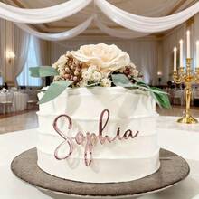 1pc Customized Laser Cut Acrylic Nameplate, Wedding Birthday Party Age Name Cake Topper, Table Number Card, Guest List Label, Suitable For S-Size With Number Decoration, Quinceanera Supplies, Mirror, Aesthetic - F-wedding Cake Name Label - View 6