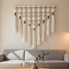 Nueva tapicería de bola tejida bohemia original, arte de pared de hilo hecho a mano de gran tamaño y de moda, diseño único de patrón triangular con flecos, adecuado para apartamento, sala de estar, entrada, decoración de pared del dormitorio, decoración del hogar, regalo festivo - Unitalla - Ver 2