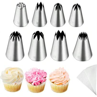 8 Pieces/Piping Tips, Piping Nozzles, Seamless Stainless Steel Frosting Piping Nozzle Set, Baker's Cake Decorating Tools