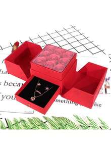 1-Piece Love Romance Red Pink Blue 9-Rose Soap Flower Heart Jewelry Box Valentine's Day Gift Set Earrings Necklace Ring Jewelry Box Suitable For Valentine's Day Mother's Day Wedding Proposal Confession Use Holiday Gift Box Party Gift Box Gift Box Does Not Include Jewelry - View 2