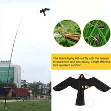 Flying Hawk Kite Garden Bird Repeller Scarer Extendable With 4m Telescopic Poles - Black - View 2