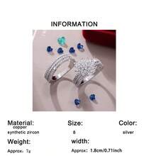 两件套奢华优雅向日葵立方氧化锆戒指套装，美式波西米亚风格珠宝，适合周年纪念、生日派对、晚宴等场合，是送给女朋友的完美优雅礼物。 - 銀色 - 查看 6