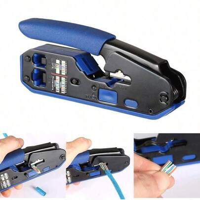 RJ45 Crimp Tool Pass Through Crimper Cutter For Cat6a Cat6 Cat5 Cat5e 8P8C Modular Connector Ethernet Crimp Tool