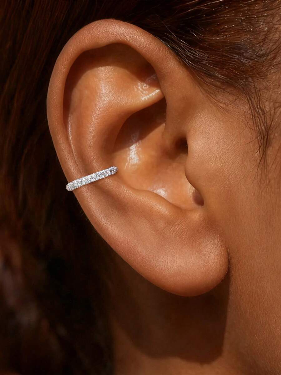 1 đôi khuyên tai kẹp hình chữ C bằng bạc sterling 925 mạ vàng trắng 18K đính đá Moissanite, không cần xỏ lỗ tai, không gây dị ứng, phù hợp cho phụ nữ đeo hàng ngày, dự tiệc và mùa cưới, món quà trang sức tinh tế trường tồn. - Bạc - Xem 1