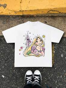 Disney Y2K Style Rapunzel & Pascal Gentle Floral Short Sleeve T-Shirt - White - View 2
