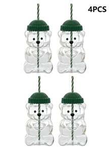 1/2/3/4/5/10 cái, 15CM*9CM/5.9IN*3.54IN, Cốc hút ống hình gấu dễ thương, Cốc hút ống gấu Teddy, Cốc gấu có nắp, Chất liệu nhựa, Phù hợp sử dụng hàng ngày và đi ra ngoài, Có thể chứa nước trái cây, đồ uống lạnh, sữa, cà phê - màu xanh lá - Xem 12