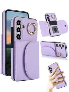PU 人造皮革手機殼，相容 Galaxy A17 A56 A36 A26 A16 A55 A35 A15 A54 A14 A73 A53 A13 A72 A52 A71 A51 4G 5G，附環形支架，RFID 防盜錢包手機殼，相容 Galaxy S26 S25 Edge S24 S23 S22 S21 FE Plus Ultra，附支架、卡槽卡夾保護殼 - 紫色 - 查看 3