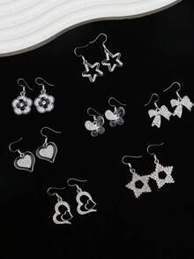 8对/套 精致时尚优雅迷人水钻水滴耳环 男女通用 蝴蝶花朵爱心星星几何形状 随机款式 浪漫约会求婚礼物 日常佩戴饰品 - 8對滴油水鑽掛墜耳環 - 查看 10