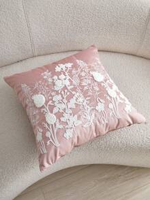 LCUHPCL 1pc Spring/Summer Charming 3D Embroidered Multi-Color Tulip & Gypsophila Wild Flower Embroidered Throw Pillow Cover, Home Decor Suitable For Living Room, Bedroom, Party, Sofa, Etc. - Pink - View 8