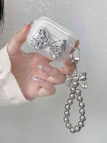 1个3D电镀蝴蝶结+吊坠蓝牙耳机保护套，透明外壳，兼容苹果Pro/1/2/3 - 彩色 - 查看 2