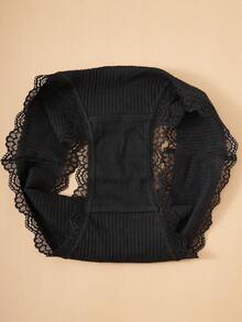 7pcs Women's Floral Contrast Lace Trim Cotton Panties - Black and White - View 6