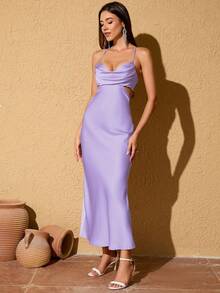 Women's Solid Color Minimalist Casual Spaghetti Strap Backless Dress Wedding Spring - Light Purple - View 4