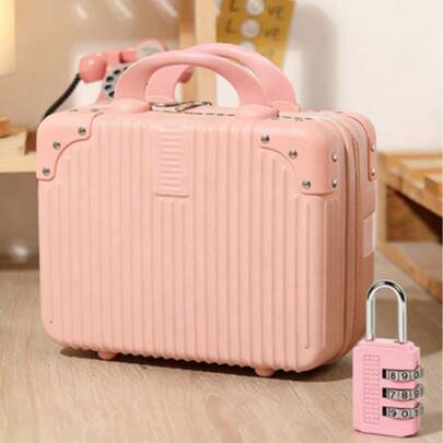 1个粉色迷你手提行李箱，时尚化妆品收纳盒，男女通用手提箱，适合斋月和开斋节装饰，多功能高承重旅行箱，适用于摄影、户外短途旅行、旅行收纳和护肤品收纳