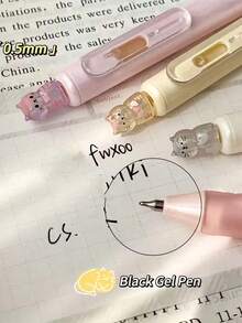 一盒4支装创意猫咪造型0.5mm速干中性笔，速干黑色墨水，轻巧塑料笔身，办公用品黑色中性笔，可爱猫咪珠光闪粉按压式中性笔，书写流畅，适用于办公、日记、猫咪爱好者礼物、新奇文具、创意设计、耐用材质，办公人员专属 - 套裝 - 查看 5