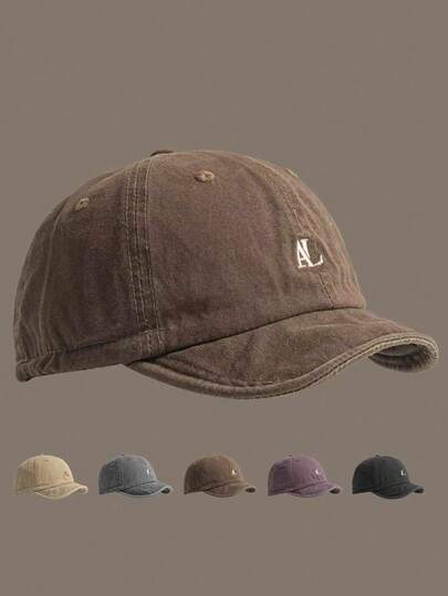 1pc Vintage Washed Distressed Short Brim Soft Crown Baseball Cap, Spring/Summer, Letter Embroidery, Casual Street Style, Lightweight Breathable Sun Hat, Unisex Adjustable Curved Brim Dad Hat, Versatile For Daily Wear