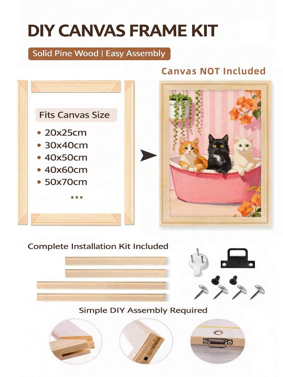 SURELIFE Bộ khung tranh tự lắp ráp gồm 4 thanh gỗ, nhiều kích cỡ, làm từ gỗ thông nguyên khối, dễ dàng lắp ráp, thích hợp cho tranh sơn dầu, tranh đính đá, tranh treo tường, trang trí phòng khách và phòng ngủ. Tranh vẽ trên vải không bao gồm trong bộ sản phẩm.