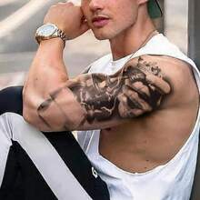 7pcs Chicano Black Temporary Tattoos, Chicano Guadalupe Black Gang Fake Tattoos, Lowrider Style Culture, Waterproof Half Sleeve Fake Tattoos, Mexican Unisex Clown Tattoos, Day Of The Dead, Halloween Gifts! - Halloween - View 4