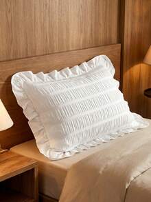 1pc French Romantic Ruffled Seersucker Pillowcase, Soft Lightweight Decorative Cushion Cover For Bedroom, Wedding Season Home Decor, No Insert - White - View 8