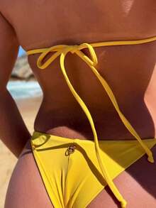 Zoe Triangle Bikini Set With Tie-Side Bottoms, Luxury Beachwear For Women, Summer, And Swimming. - 黃色 - 查看 5