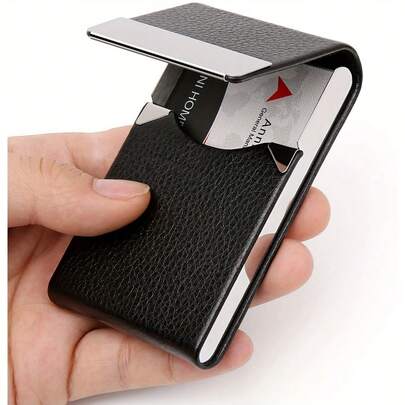 1pc Men's Elegant Black PU Leather Business Card Holder, RFID Blocking, Magnetic Closure, Suitable For Professionals And Travelers