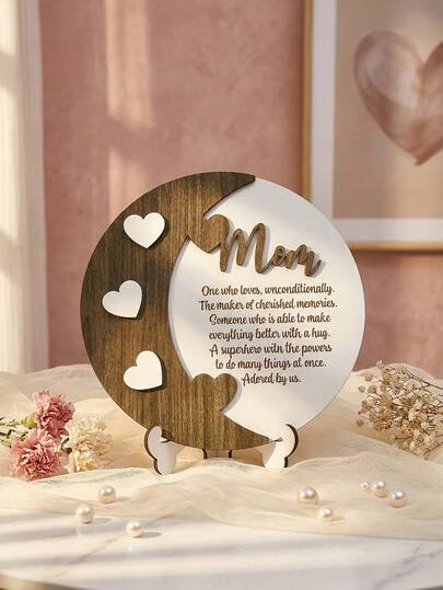 1 món đồ trang trí bằng gỗ hình trái tim và mặt trăng dành cho Ngày của Mẹ, có khẩu hiệu tiếng Anh, vật trang trí bàn làm việc ấm cúng, quà tặng cho mẹ, phù hợp để trang trí Ngày của Mẹ, món quà dễ thương và trang trí nhà cửa, tiệc tùng, họp mặt, đạo cụ chụp ảnh.