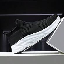 男士透气网面运动鞋，轻便跑步鞋，舒适休闲鞋，男女通用 - 白黑 - 查看 6