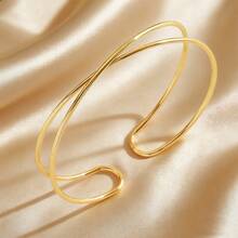 1 pieza Brazalete cruzado metálico minimalista, diseño de línea suave brazalete unisex para el brazo superior, accesorio de cadena corporal de verano, regalo para la novia - Dorado - View 2