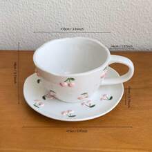 一套可爱3D樱桃图案高品质牛奶早餐杯，釉下彩手绘陶瓷咖啡杯，不对称造型简约少女风家居必备 - 粉色 - 查看 8