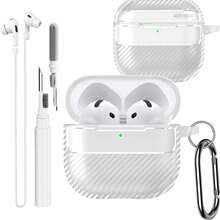 适用于 4 的保护壳，带钥匙扣，可爱碳纤维保护套，兼容带主动降噪功能的 4，男女通用 - 白色 - 查看 8