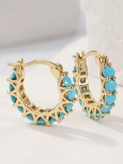 1 Pair Bohemian Vintage Synthetic Turquoise Earrings For Women, Fashionable, Exquisite, High Quality Handmade Accessories Party Gifts