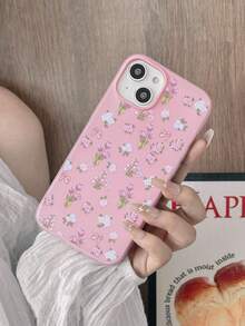 Soft Pink Tulip & Bowknot Phone Case, 2-In-1 Pink PC+TPU Semi-Transparent Matte Dual Protection, Skin-Friendly, Anti-Fall, Anti-Slip, Anti-Fingerprint, Sweet Girly Style Phone Case, Ideal Gift For Valentine's Day/Mother's Day/Birthday/Holidays, Versatile Daily Use, Compatible With IPhone 17 Pro Max/17/17e - Pink - View 4