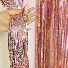 [Emballé individuellement] 1*2m/1 sac Rideau à paillettes laser pour décoration de scène, fournitures de fête, décoration de Noël, fête d'anniversaire, toile de fond de mariage, rideau de porte à franges, couleurs vives, indéfrisable - Rideau de pluie laser - Voir 17