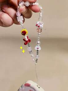 SANRIO Red Apple KT Cat Phone Lanyard Cartoon Keychain DIY Chain Camera CCD Backpack Pendant Anti-Lost - Baby Pink - View 3