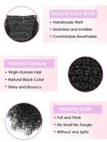 Clip In Hair Extensions 4pcs Pure Protein Silk Human Hair Extensions Long Soft Natural Hairpiece Pixie Curls Hair Extension For Women Natural Black - Natural Black - View 4